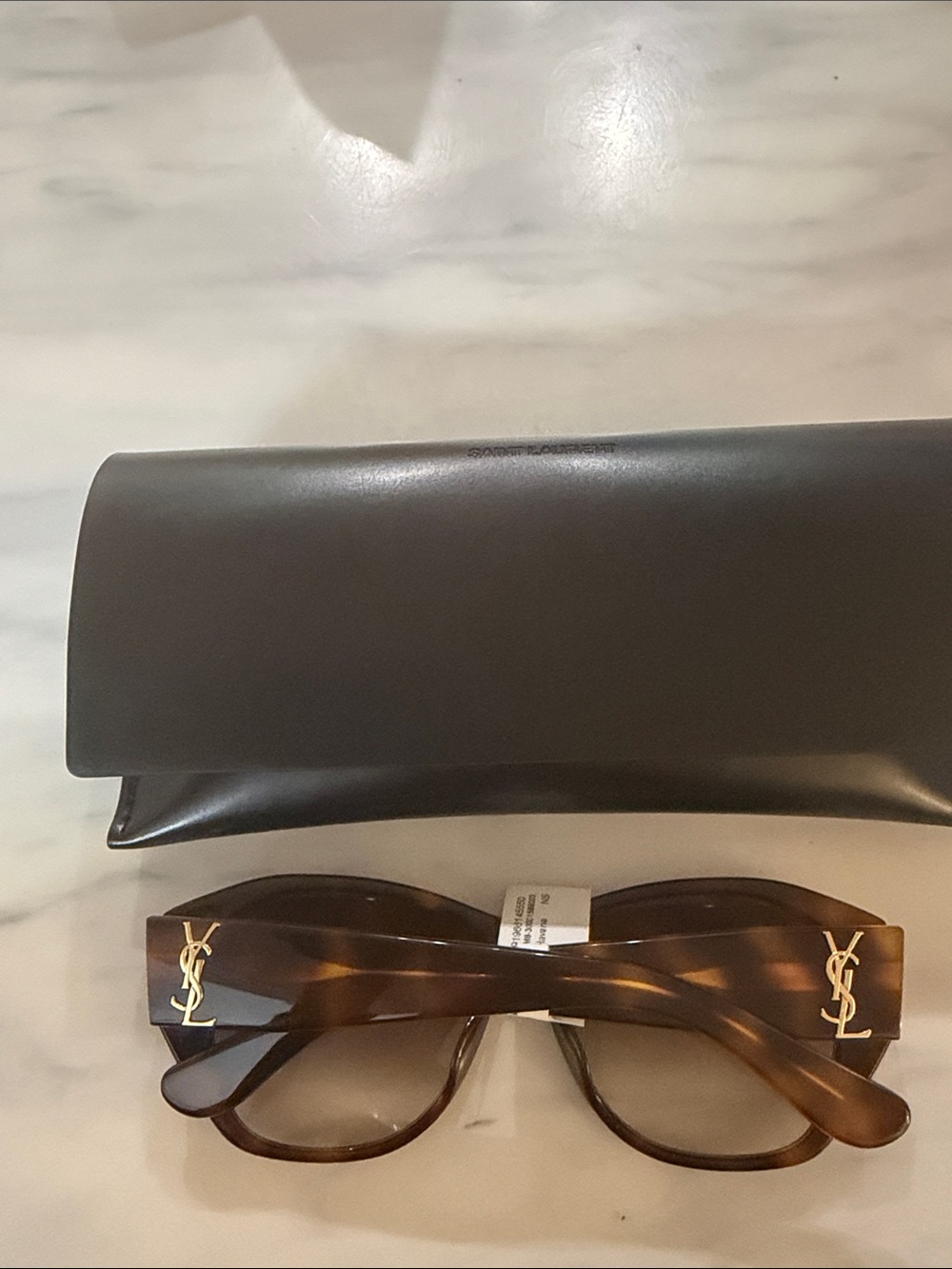 Yves Saint Laurent Brown Tortoise Shell Logo Sunglasses